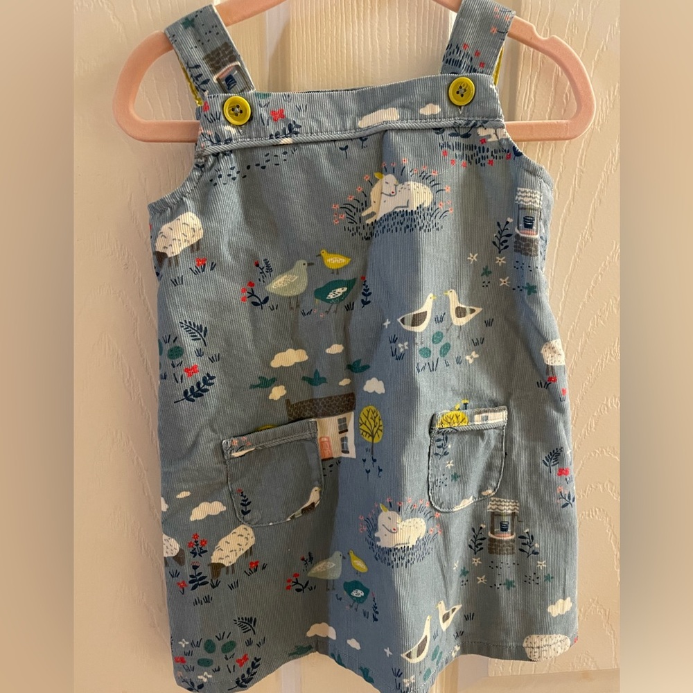 Baby Boden Farm Corduroy Jumper Pinafore Dress - Bunny Lamb - Blue - 6-12 months